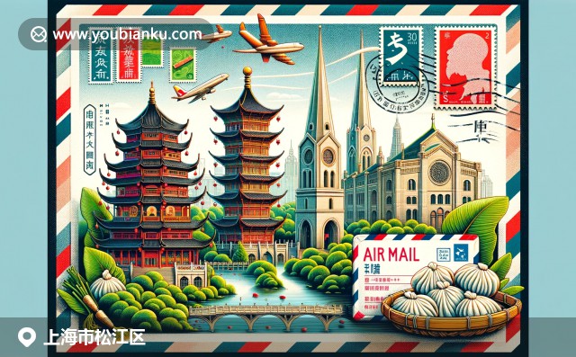 上海松江區文化融合與特色美食的現代描繪：方塔、教堂和粽子