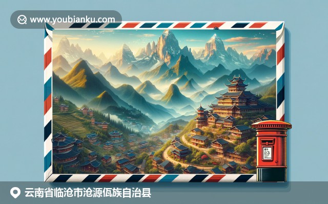 雲南滄源佤族自治縣，中國郵政航空信封展示地方文化和自然景觀