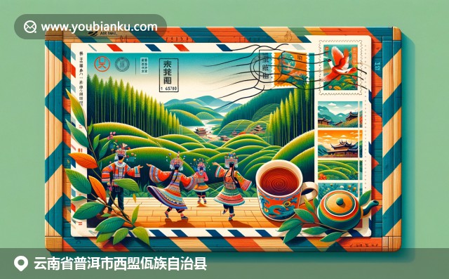 云南独特风貌：佤族传统舞蹈、竹海和普洱茶，在航空邮件信封内展现