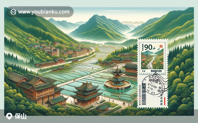 雲南保山騰衝溫泉自然美景和和順古鎮傳統建築，高黎貢山雄偉壯麗，融入中國郵政元素