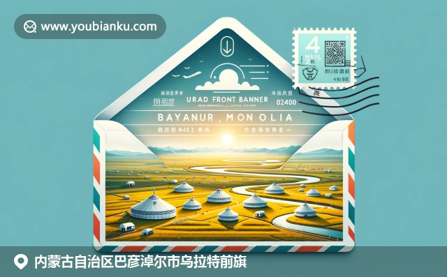 呼倫貝爾草原與黃河交相輝映，蒙古包散落其間，加入航空郵件元素