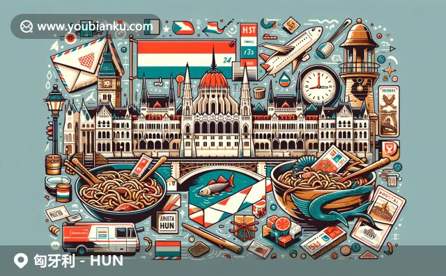 匈牙利邮政与文化的完美融合，展现国旗、国徽、地标建筑和传统元素，彰显匈牙利独特魅力