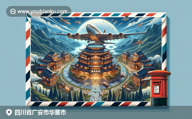 川渝地域风情：现代邮政元素与华蓥山美景相融合，展示特色美食与文化邮票