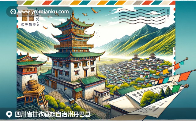 四川丹巴县地区特色与邮政元素的结合，展现藏族文化和自然景观