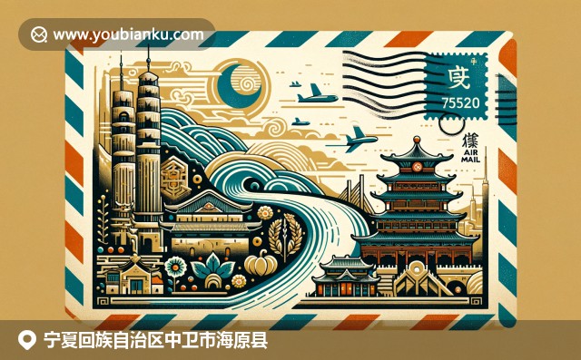海原县邮政文化与自然美景的完美融合，展现黄河象征与传统建筑风格