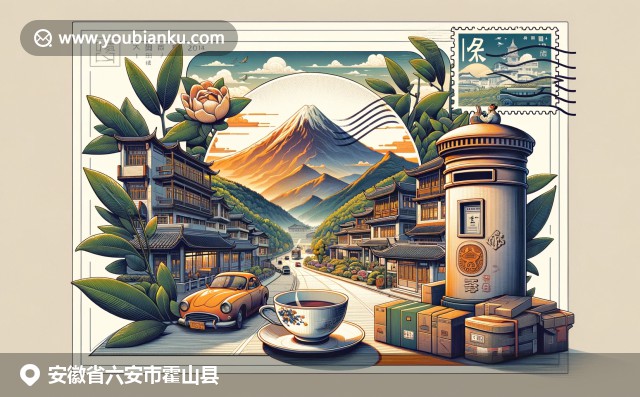 安徽自然和歷史的融合，展現霍山縣石斛和山脈，伴隨中國郵政信封