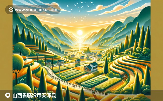 融合黄河风光、苹果与邮政文化，呈现安泽县042500编码明信片