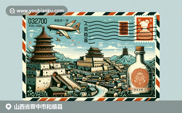 现代创意邮政明信片，展现和顺县三大特色：古堡隧道、老陈醋和传统农村风貌