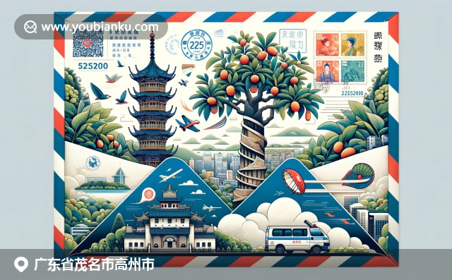 广东高州市的邮政元素与传统文化的跨界融合，展现出现代插画风格