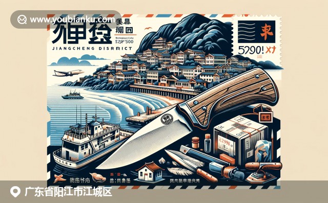 陽江地域特色展現：海陵島海灘、陽江刀具與大角灣，融入現代郵政元素