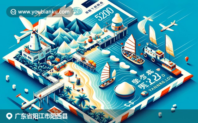 广东阳西美景：海滩、盐场、渔船与邮政元素融合
