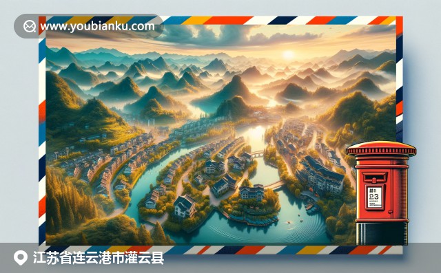 江蘇自然與美食的交融，展現花果山風景與鹽水鴨特色，融入中國郵政元素