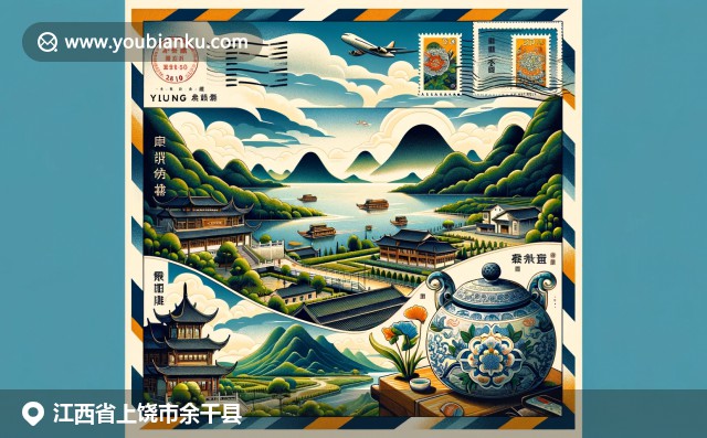 江西餘干縣風光與瓷器傳統融入郵政元素，展現當地地域特色與文化傳統