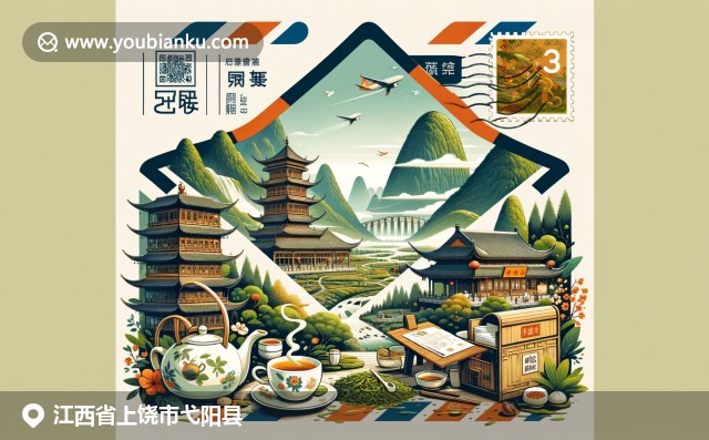 江西秀美山水与茶文化相融，怀远楼历史建筑点缀，融入邮政元素