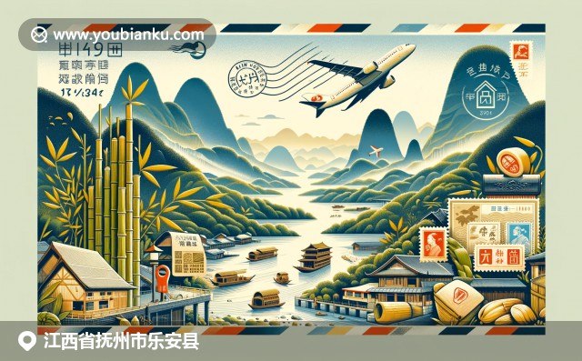 江西乐安县邮政元素融入武夷山景和竹笋特色，展现当地地方文化与自然风光