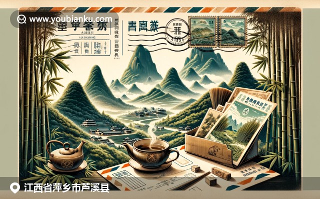 江西芦溪县武功山、竹林和茶文化交相辉映，展现自然美和地方特色，融入邮政元素