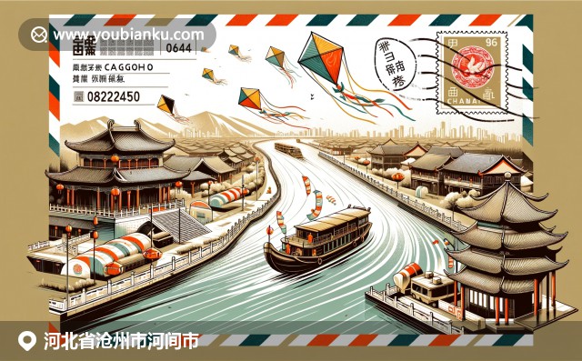 大運河秀美風光與傳統風箏高飛，河間市郵政文化設計元素融合