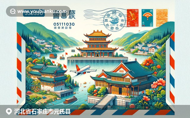 元氏县的乡村美景、传统建筑与美食，巧妙融入航空邮件信封设计，展现当地文化特色与中国邮政元素