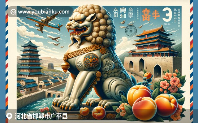 河北广平县特色插图：沧州狮子、广府古城与水蜜桃的文化展示