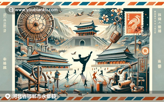 河北永年县融合历史遗迹、太极文化和金属工艺，描绘中国邮政元素