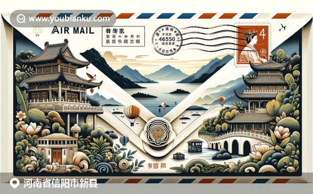 河南新县文化与自然结合，南湾湖、照壁山和毛尖茶融入航空邮政创意