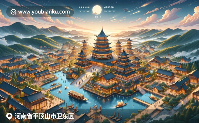 河南省卫东区邮政主题插图，精美航空信封展现宝顶山与少林寺图案，呈现丰富自然美景与文化遗产
