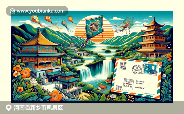 河南凤泉区风景与风筝，展现传统风筝文化与邮政遗产融合