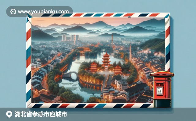 航空邮件信封中的湖北应城文化：三鲜豆皮、古城墙和荆河风光完美展现