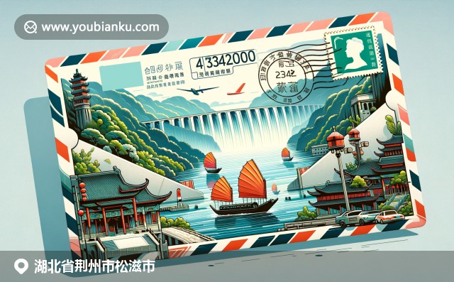 湖北自然与历史交融，展现三峡大坝与传统中国帆船，加入邮政要素