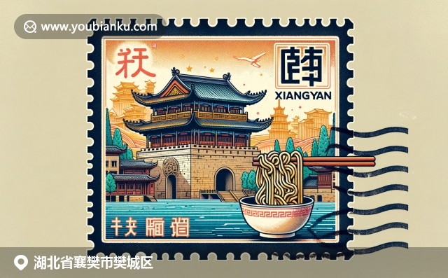 襄阳古隆中古朴建筑、汉江壮丽河景、特色牛肉面与中国邮政元素和邮政编码441000插图