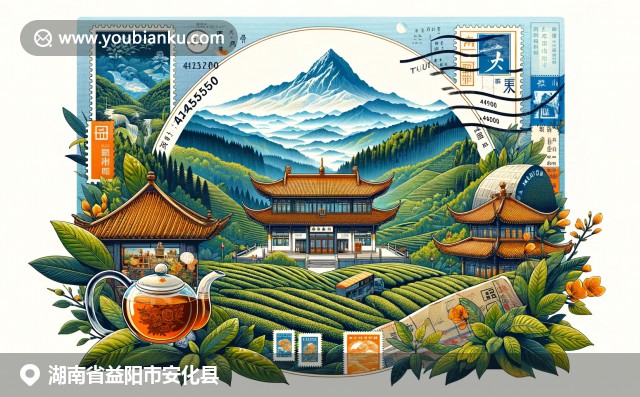 湖南安化三大特色：安化黑茶、岳麓山自然风光及中国邮政信封，展现自然与文化融合