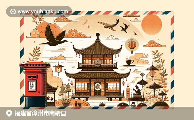 福建南靖县文化融合：土楼、茶叶和风筝在现代明信片中生动展现