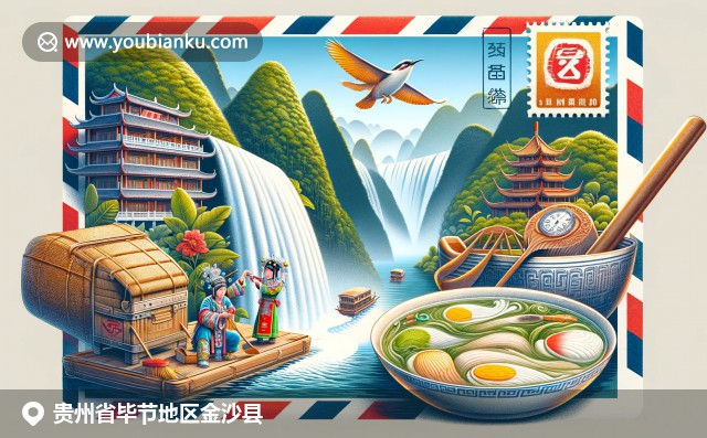 贵州金沙县醉美黄果树瀑布、苗族传统舞蹈与酸汤鱼美食相映成趣