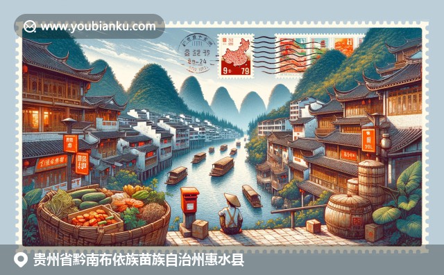 贵州独特文化展示：赤水河风景、苗族银饰、布依族织锦与航空邮编550600