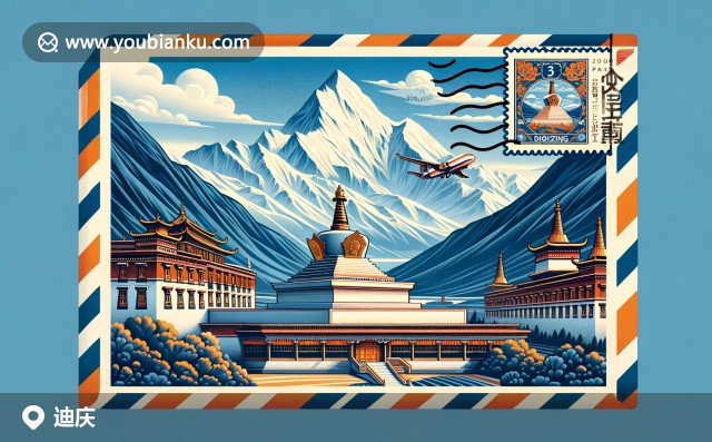迪慶自然美景與文化傳媒融合，梅里雪山和松贊林寺圖案呈現在航空郵件信封設計中