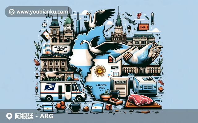 阿根廷地域與郵政文化的融合，展示國旗、地標建築、大瀑布、國鳥和風物特色