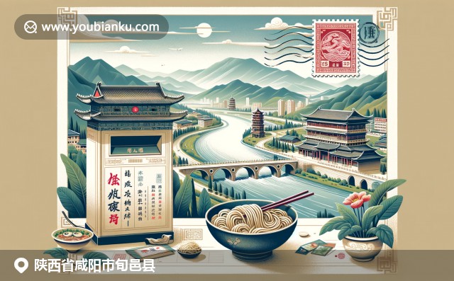 陕西咸阳旬邑县文化与邮政元素融合，法门寺、酸梅汤、邮票和邮筒共现