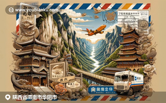 陕西华山与华阴文化，融入航空邮件元素展现自然与历史之美