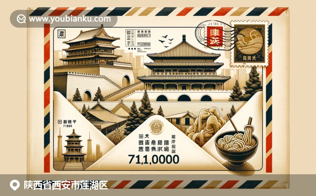 現代插畫展現陝西西安蓮湖區文化與歷史：古城牆、大雁塔和biangbiang面