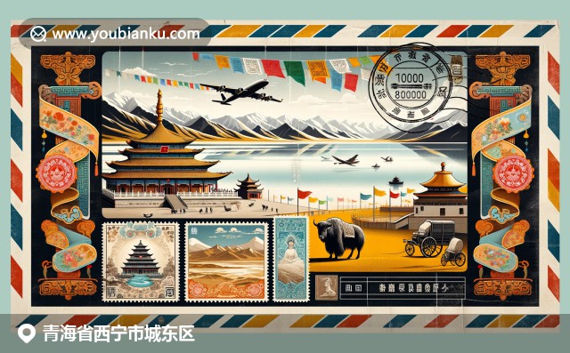 西宁文化和自然的完美融合，复古邮件信封展现塔尔寺、青海湖和牦牛等西宁地标与风景