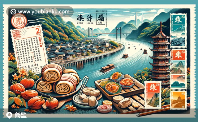 河南鹤壁文化与邮政特色融合呈现，淇河美景、特色美食与邮政元素交织