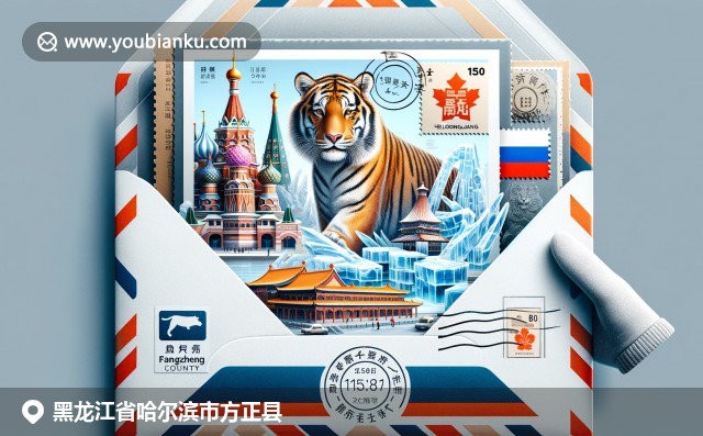 哈尔滨文化融合：虎园、俄罗斯建筑和冰雕，邮政元素交织于航空信封内
